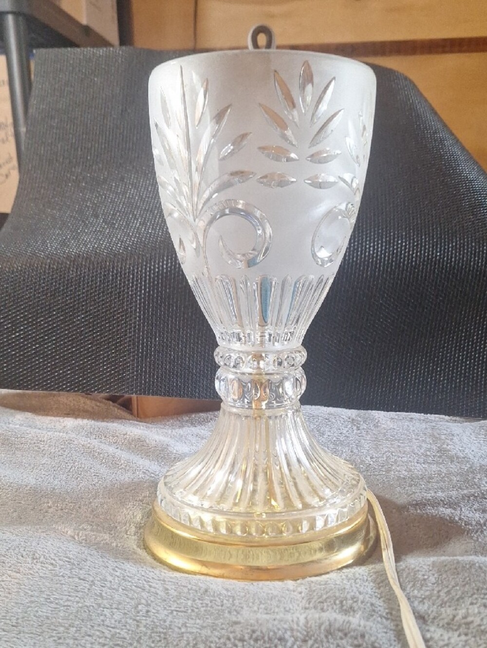 Vintage Upward Facing Crystal  Table Lamp with Brass Base - Clear
